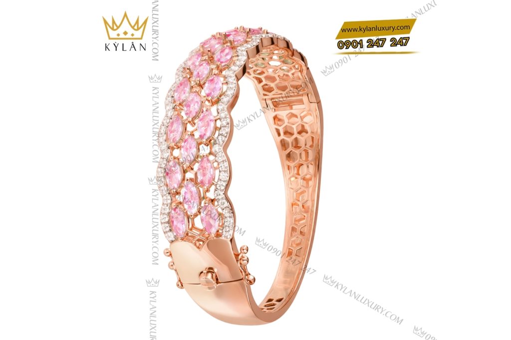 Kỳ Lân Luxury Lac tay vang hong Au750 dinh kim cuong va da quy hong 5 Lắc tay vàng hồng Au750 đính kim cương và đá quý hồng