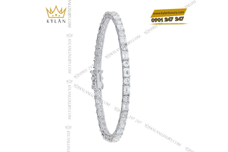 Lắc tay vàng trắng Au750 đính kim cương