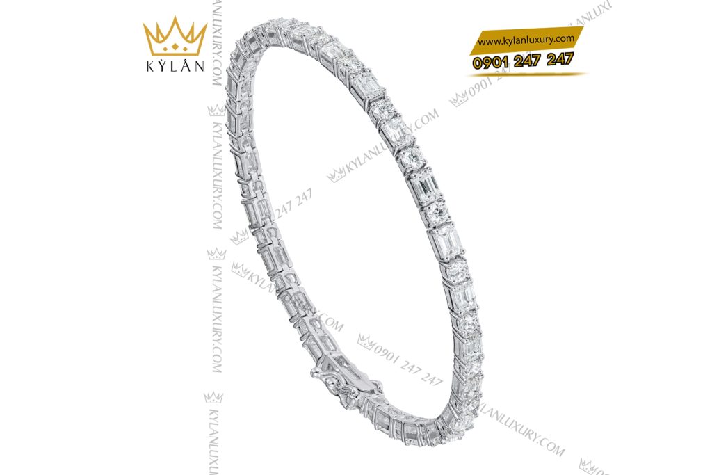 Kỳ Lân Luxury Lac tay vang trang Au750 dinh kim cuong 4 Lắc tay vàng trắng Au750 đính kim cương
