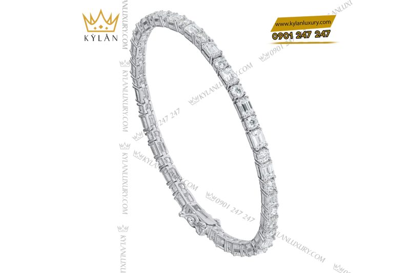 Lắc tay vàng trắng Au750 đính kim cương