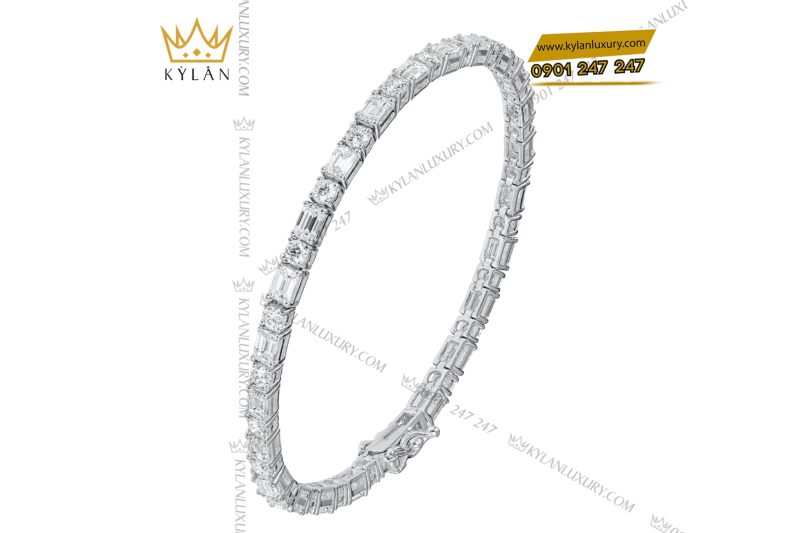 Lắc tay vàng trắng Au750 đính kim cương