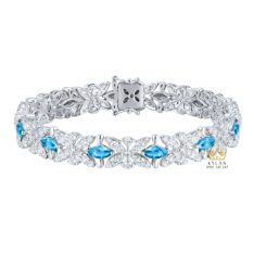 Lắc tay vàng trắng Au750 đính kim cương và đá Topaz