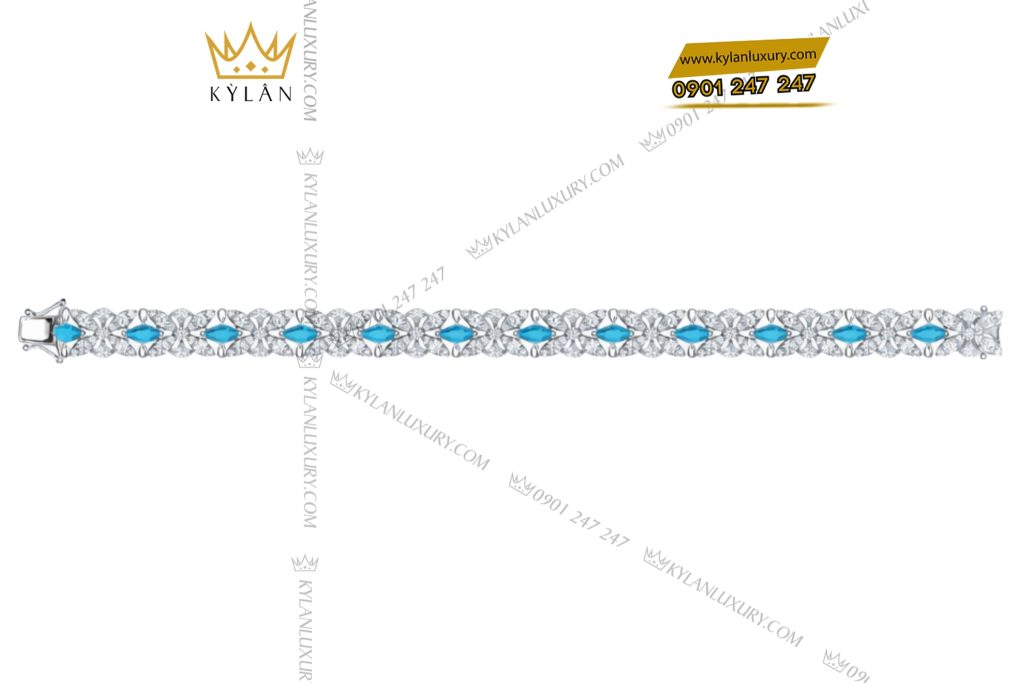 Lắc tay vàng trắng Au750 đính kim cương và đá Topaz