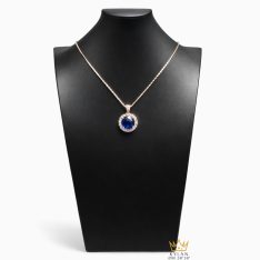 Mặt dây chuyền vàng hồng Au750 đính kim cương và đá sapphire xanh