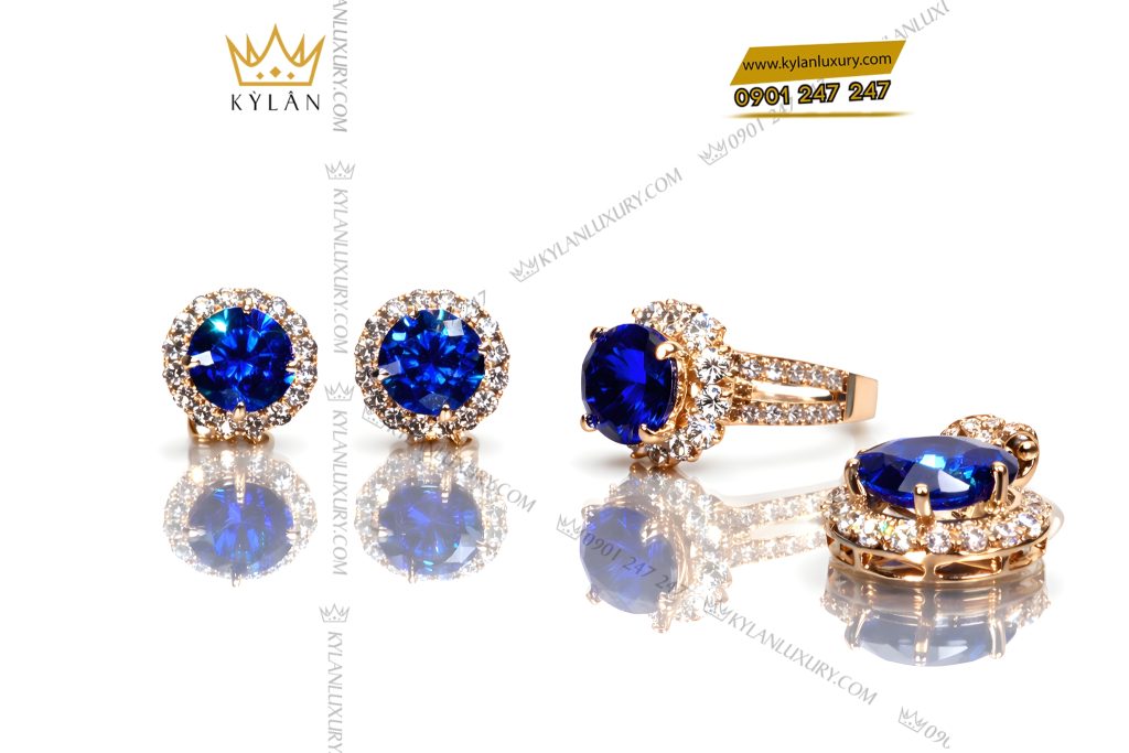Kỳ Lân Luxury Mat day chuyen vang hong Au750 dinh kim cuong va da sapphire xanh 10 Mặt dây chuyền vàng hồng Au750 đính kim cương và đá sapphire xanh