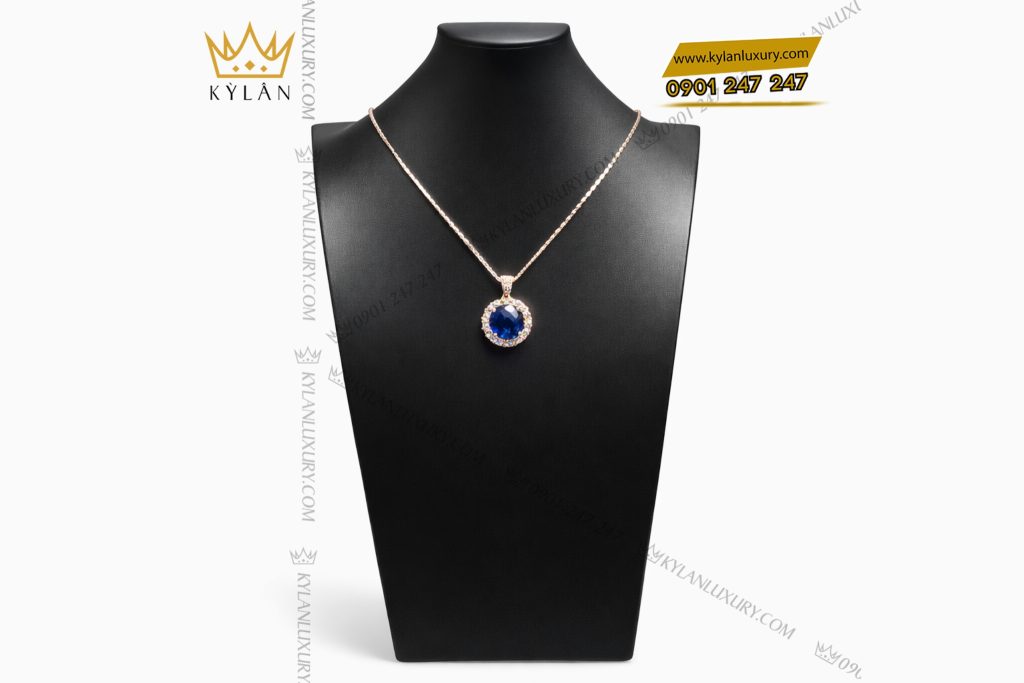 Kỳ Lân Luxury Mat day chuyen vang hong Au750 dinh kim cuong va da sapphire xanh 2 Mặt dây chuyền vàng hồng Au750 đính kim cương và đá sapphire xanh