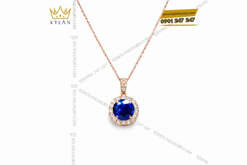 Mặt dây chuyền vàng hồng Au750 đính kim cương và đá sapphire xanh