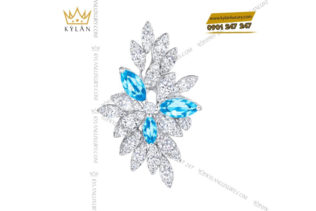 Mặt dây chuyền vàng trắng Au750 đính kim cương và đá Topaz