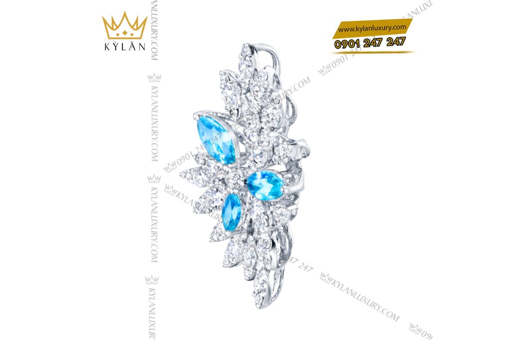 Mặt dây chuyền vàng trắng Au750 đính kim cương và đá Topaz