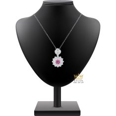 Mặt dây chuyền vàng trắng Au750 đính kim cương và sapphire hồng