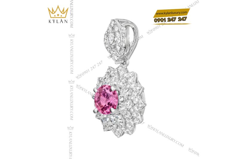 Mặt dây chuyền vàng trắng Au750 đính kim cương và sapphire hồng