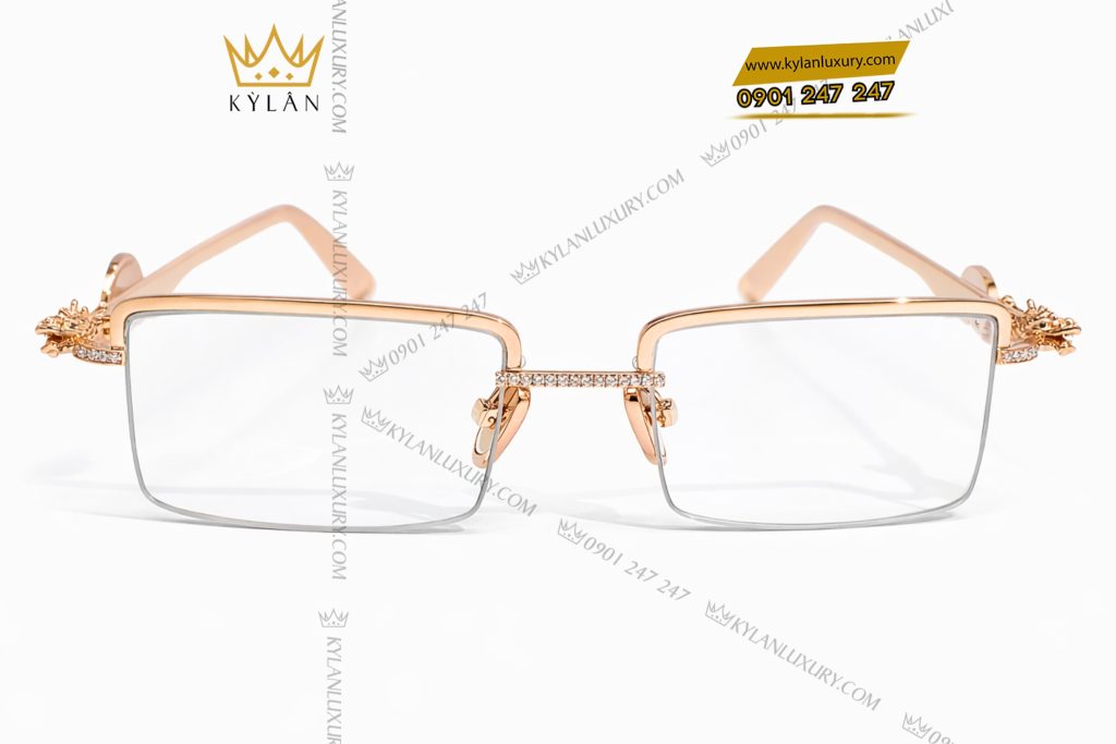 Mắt kính LDH vàng hồng Au750 đính kim cương và logo vàng