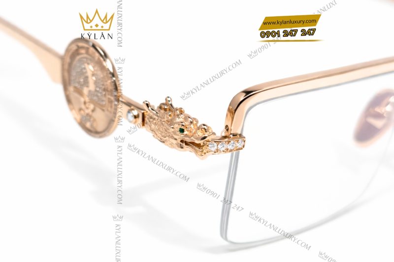 Mắt kính LDH vàng hồng Au750 đính kim cương và logo vàng