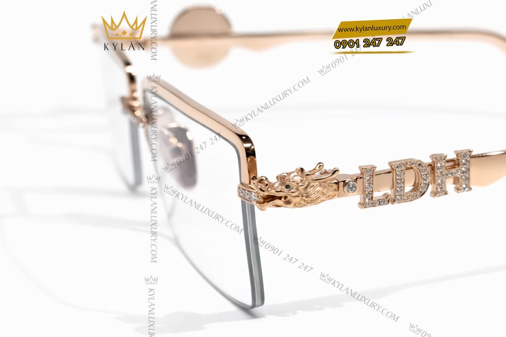 Mắt kính LDH vàng hồng Au750 đính kim cương và logo vàng