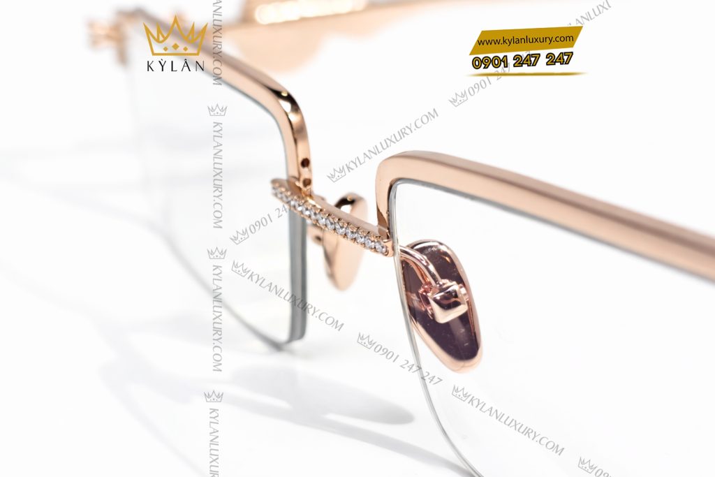 Mắt kính LDH vàng hồng Au750 đính kim cương và logo vàng