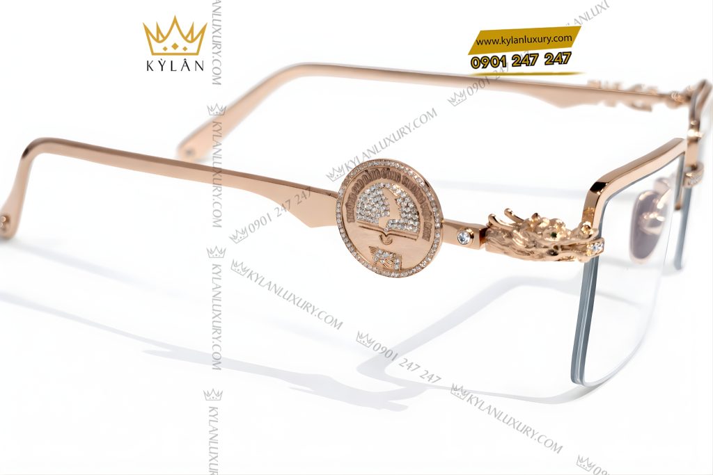 Mắt kính LDH vàng hồng Au750 đính kim cương và logo vàng