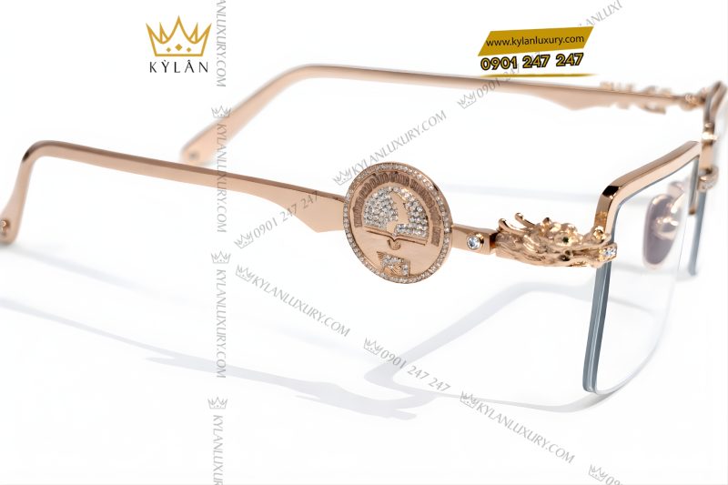 Mắt kính LDH vàng hồng Au750 đính kim cương và logo vàng