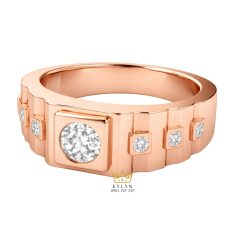 Nhẫn nam vàng hồng Au750 đính kim cương