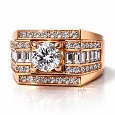 Nhẫn nam vàng hồng Au750 đính kim cương