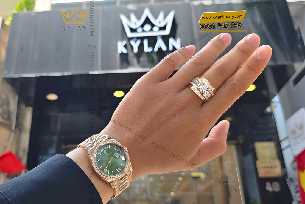 Kỳ Lân Luxury Nhan nam vang hong Au750 dinh kim cuong 10 2 Nhẫn nam vàng hồng Au750 đính kim cương