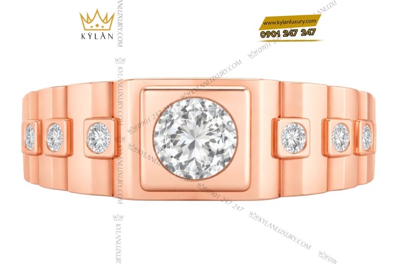 Nhẫn nam vàng hồng Au750 đính kim cương