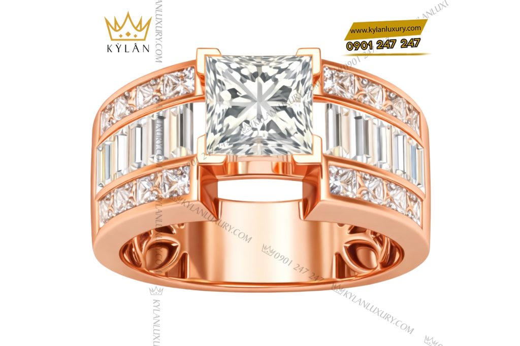 Nhẫn nam vàng hồng Au750 đính kim cương