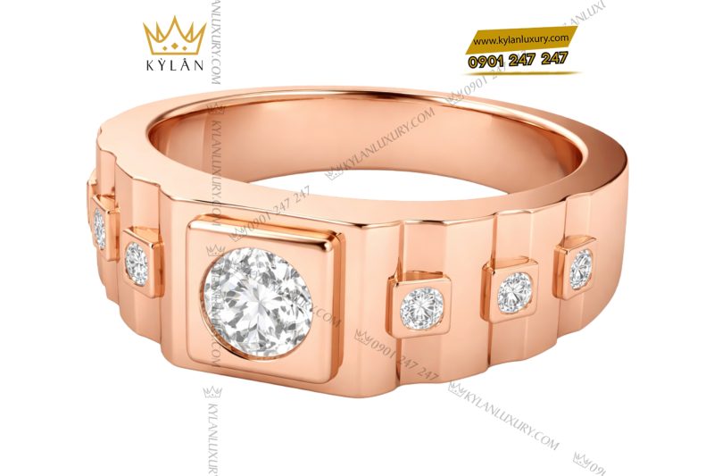Nhẫn nam vàng hồng Au750 đính kim cương