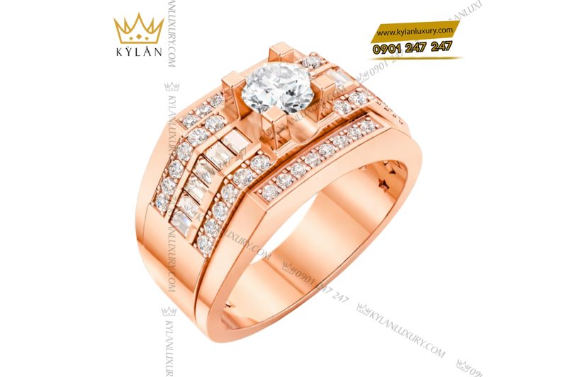 Nhẫn nam vàng hồng Au750 đính kim cương