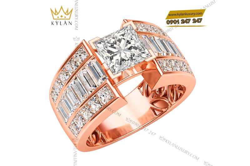 Nhẫn nam vàng hồng Au750 đính kim cương