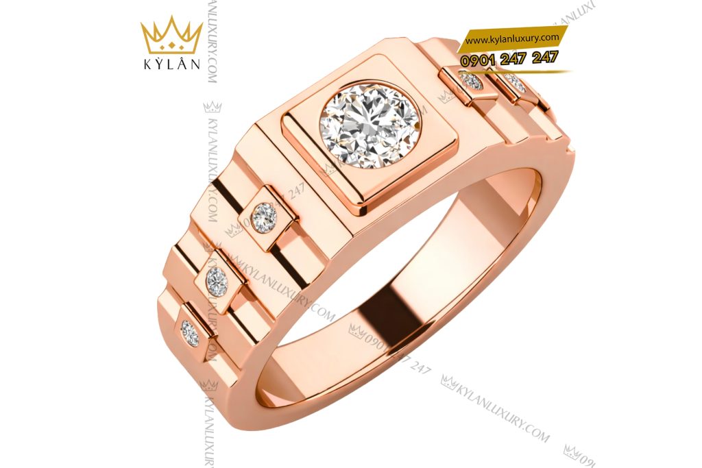 Nhẫn nam vàng hồng Au750 đính kim cương