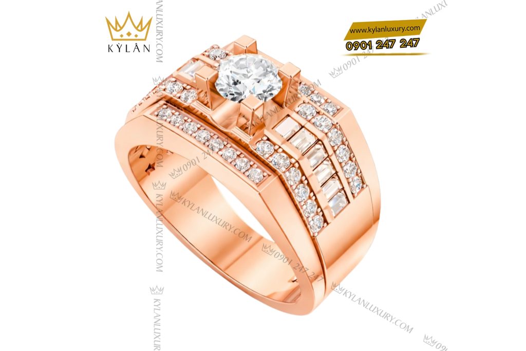 Kỳ Lân Luxury Nhan nam vang hong Au750 dinh kim cuong 4 2 Nhẫn nam vàng hồng Au750 đính kim cương
