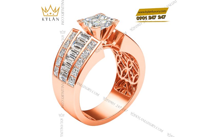 Nhẫn nam vàng hồng Au750 đính kim cương