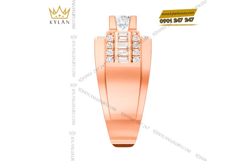 Nhẫn nam vàng hồng Au750 đính kim cương