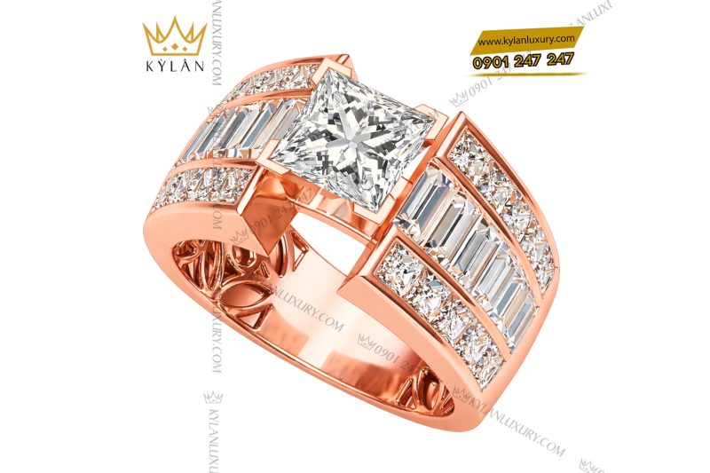 Nhẫn nam vàng hồng Au750 đính kim cương
