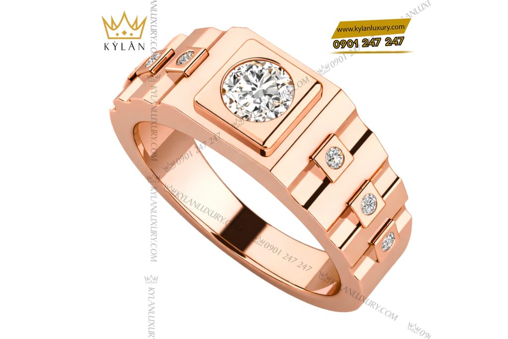 Kỳ Lân Luxury Nhan nam vang hong Au750 dinh kim cuong 6 1 Nhẫn nam vàng hồng Au750 đính kim cương