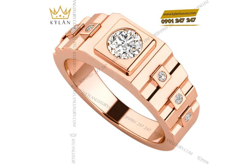 Nhẫn nam vàng hồng Au750 đính kim cương