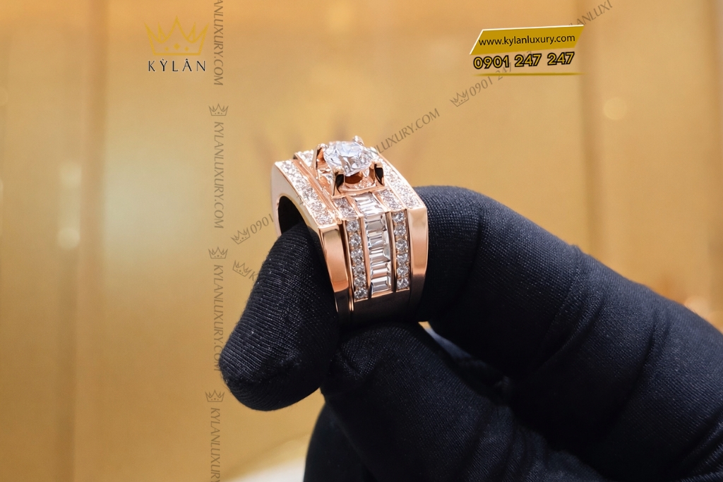 Kỳ Lân Luxury Nhan nam vang hong Au750 dinh kim cuong 6 3 Nhẫn nam vàng hồng Au750 đính kim cương