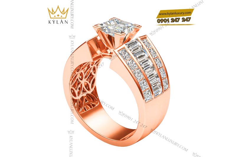 Nhẫn nam vàng hồng Au750 đính kim cương