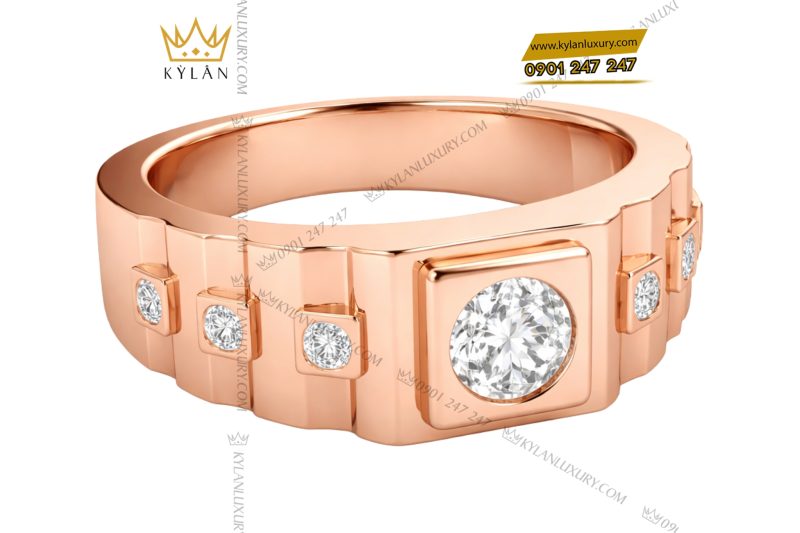 Nhẫn nam vàng hồng Au750 đính kim cương