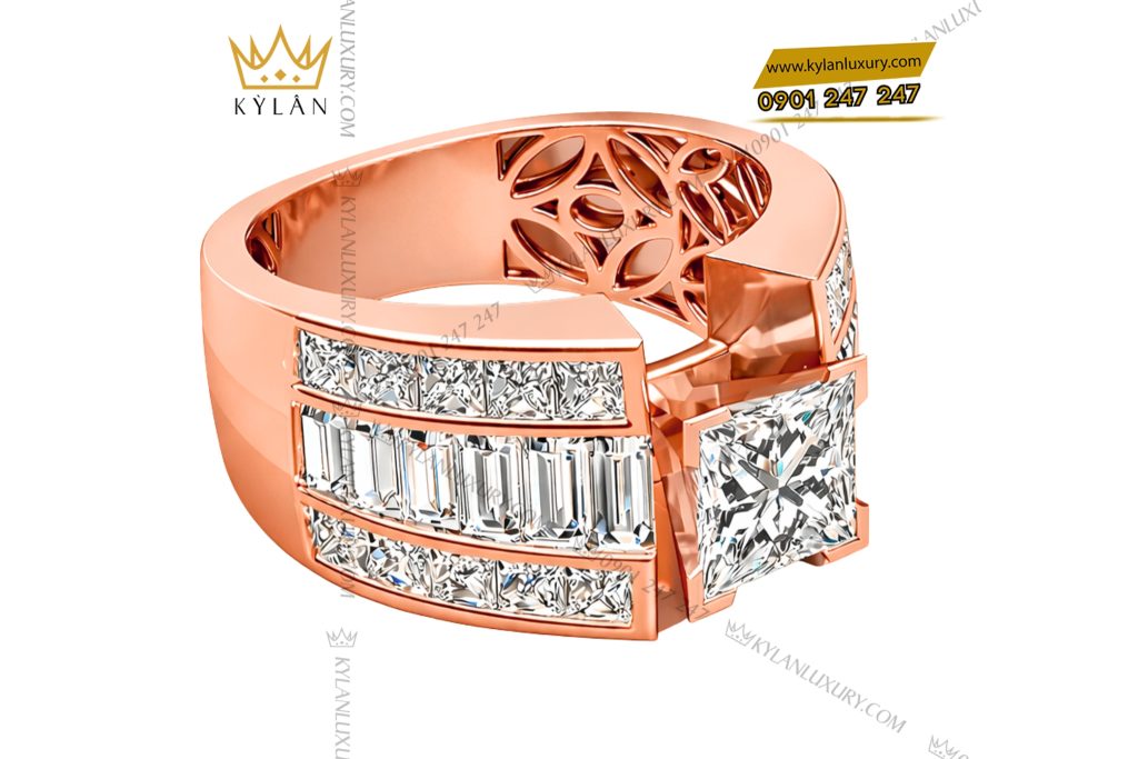 Kỳ Lân Luxury Nhan nam vang hong Au750 dinh kim cuong 7 Nhẫn nam vàng hồng Au750 đính kim cương
