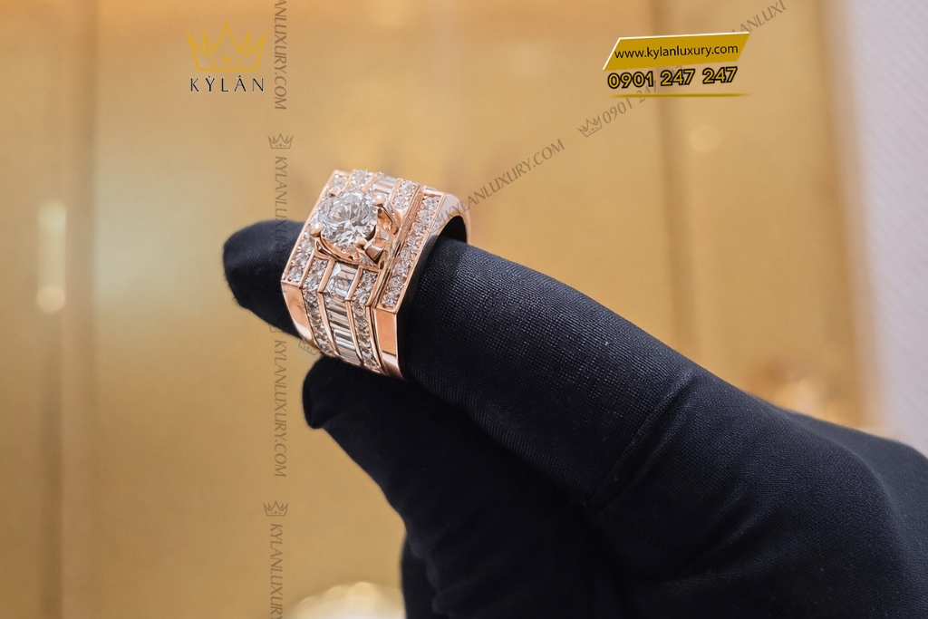 Kỳ Lân Luxury Nhan nam vang hong Au750 dinh kim cuong 7 3 Nhẫn nam vàng hồng Au750 đính kim cương