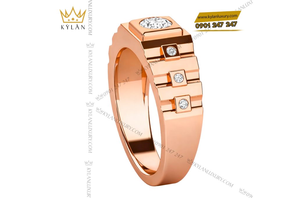 Nhẫn nam vàng hồng Au750 đính kim cương