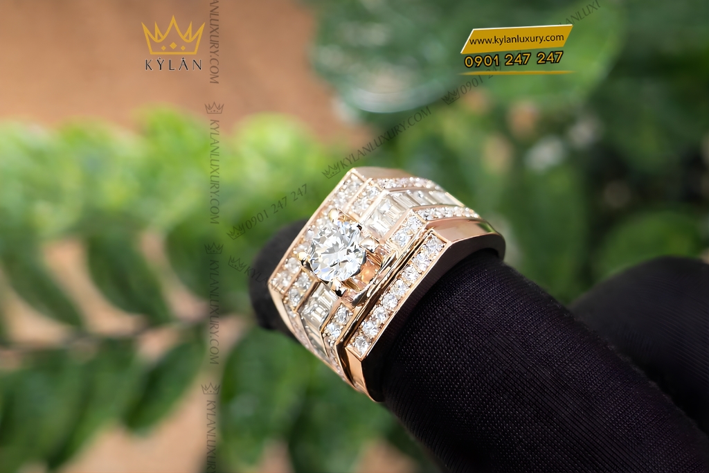 Kỳ Lân Luxury Nhan nam vang hong Au750 dinh kim cuong 8 3 Nhẫn nam vàng hồng Au750 đính kim cương