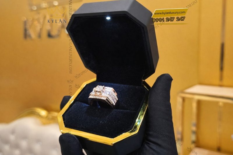 Nhẫn nam vàng hồng Au750 đính kim cương