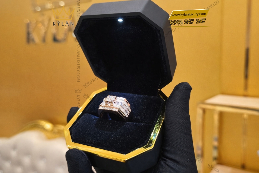 Kỳ Lân Luxury Nhan nam vang hong Au750 dinh kim cuong 9 3 Nhẫn nam vàng hồng Au750 đính kim cương