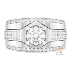 Nhẫn nam vàng trắng Au750 đính kim cương