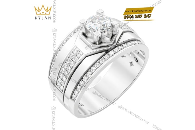Nhẫn nam vàng trắng Au750 đính kim cương