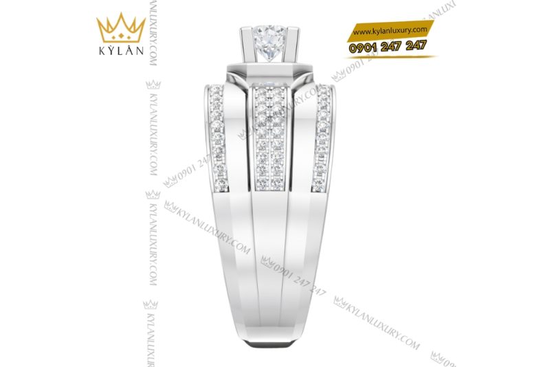 Nhẫn nam vàng trắng Au750 đính kim cương