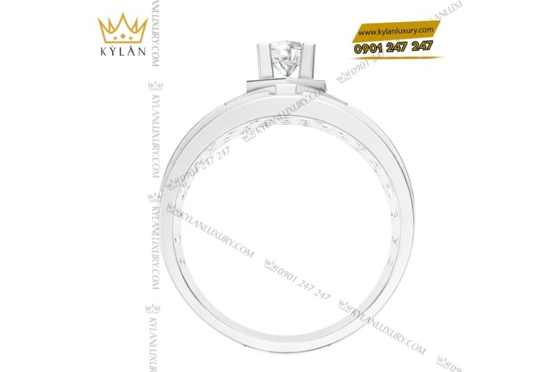 Nhẫn nam vàng trắng Au750 đính kim cương