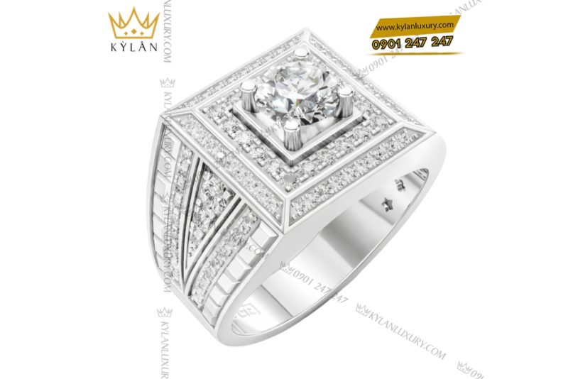 Nhẫn nam vàng trắng Au750 đính kim cương